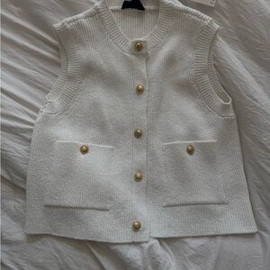 Zara White Button Down Vest Top with Gold Accents